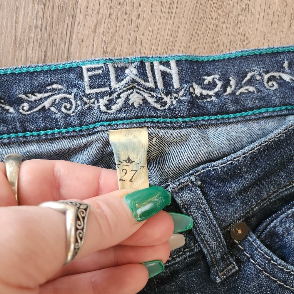 Women's EWN Nice Dark Blue Denim Boot Cut Jeans With Heel Bites - Thumbnail 3