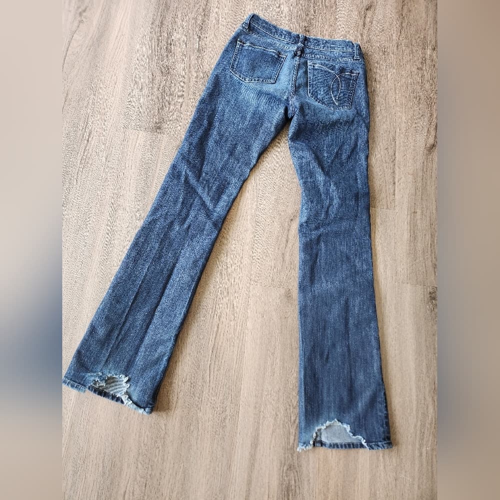 Women's EWN Nice Dark Blue Denim Boot Cut Jeans With Heel Bites - Thumbnail 4