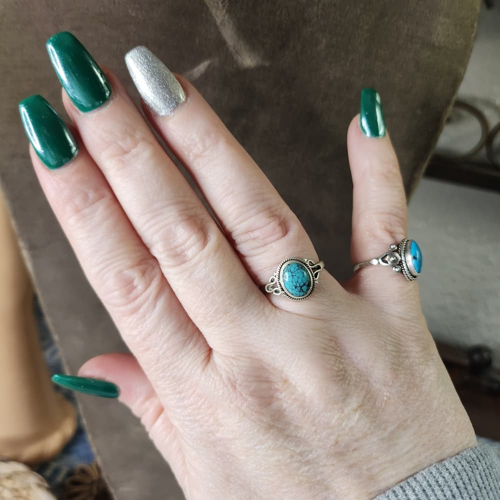 New - Dainty Spiderweb Turquoise Sterling Silver Turquoise Ring Size 7 - Thumbnail 6