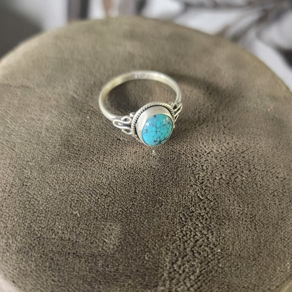New - Dainty Spiderweb Turquoise Sterling Silver Turquoise Ring Size 7 - Thumbnail 12
