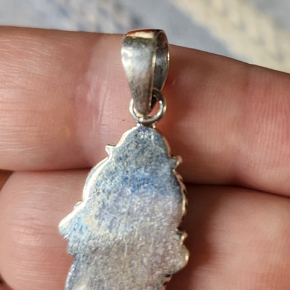White Water + Golden Hills Turquoise Closed Back Sterling Silver Artisan Pendant - Thumbnail 8