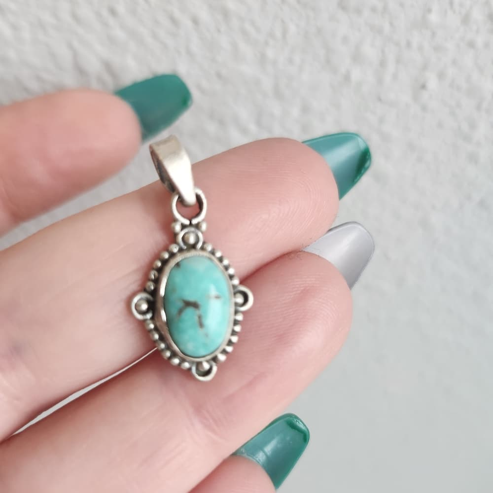 New- Sterling Silver Turquoise Pendant | Genuine Cabochon | Southwestern Style - Thumbnail 6