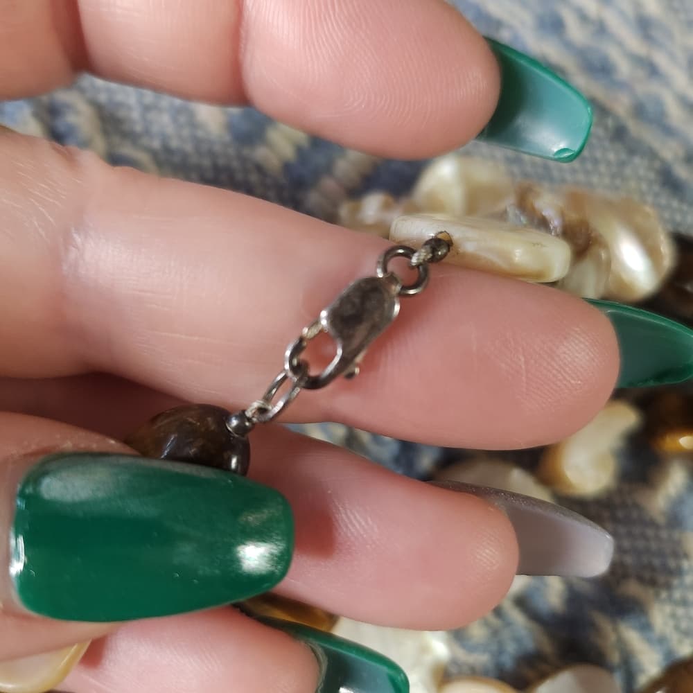 Creamy Shell & Tiger’s Eye Necklace | 925 Sterling Silver Clasp | Boho Luxe - Thumbnail 7