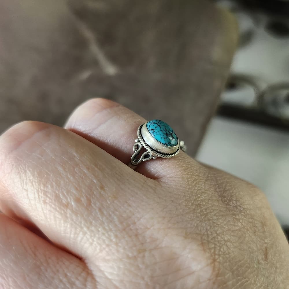 New - Dainty Spiderweb Turquoise Sterling Silver Turquoise Ring Size 7 - Thumbnail 7