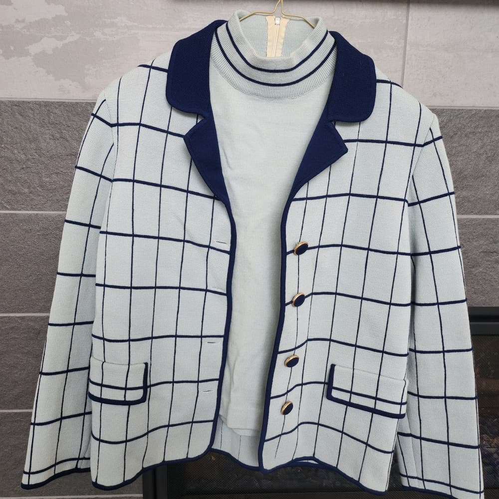 Vintage 100% Wool 1950s Marco Donati Mod Blue and White Checkered 2 Pc Jacket - Thumbnail 14