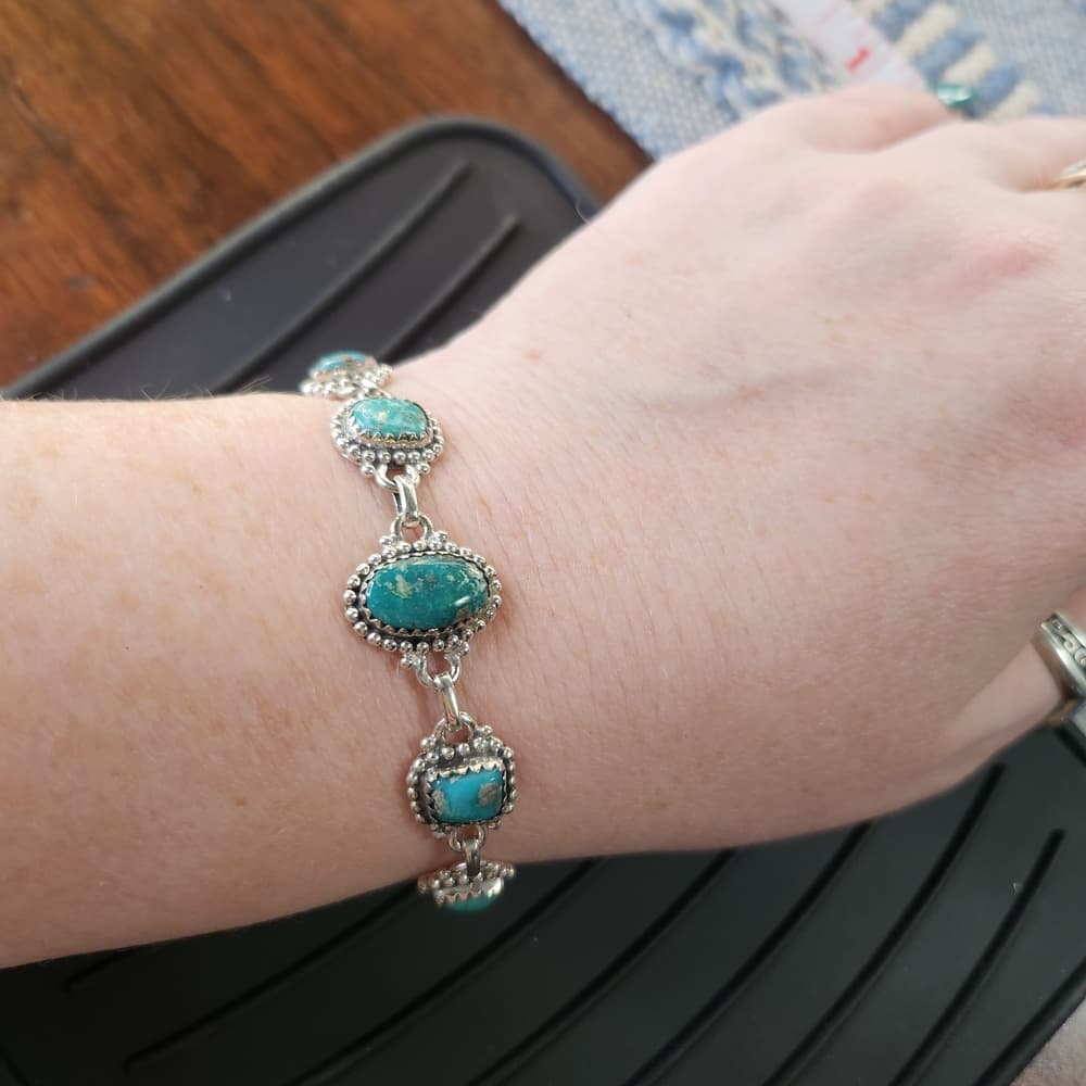 New - White Water Tuquoise Sterling Silver Link Chain Bracelet - Thumbnail 9