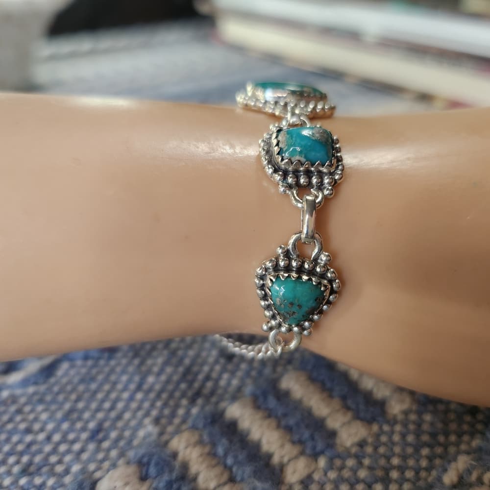 New - White Water Tuquoise Sterling Silver Link Chain Bracelet