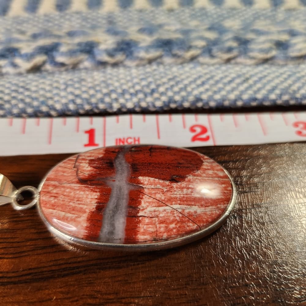 New- Oval Red Jasper Stone Sterling Silver Open Back Pendant - Thumbnail 10