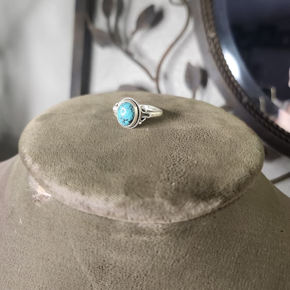 New - Dainty Spiderweb Turquoise Sterling Silver Turquoise Ring Size 7 - Thumbnail 3