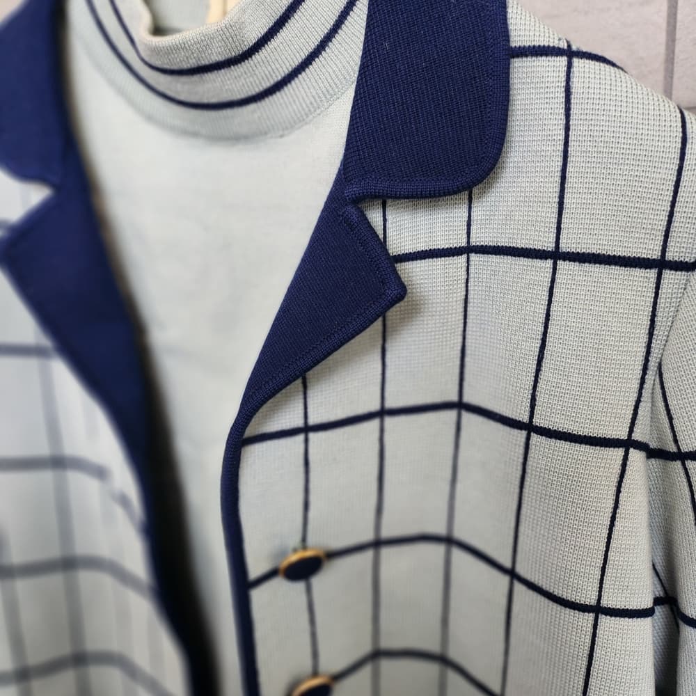 Vintage 100% Wool 1950s Marco Donati Mod Blue and White Checkered 2 Pc Jacket - Thumbnail 2