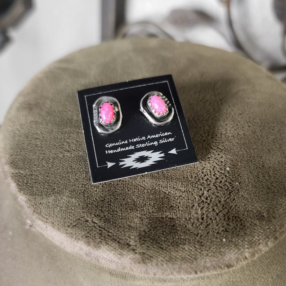 Sterling Silver Pink Aurora Opal Stud Earrings | Native | Handmade Southwestern - Thumbnail 9