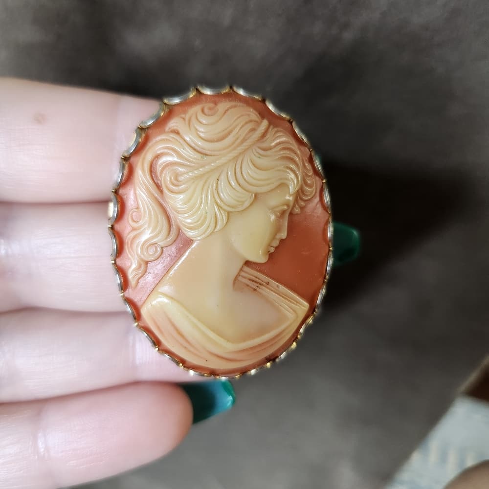Elegant Cameo Brooch in Gold and Cream