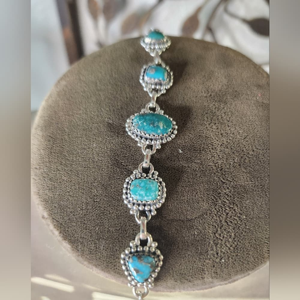 New - White Water Tuquoise Sterling Silver Link Chain Bracelet - Thumbnail 8