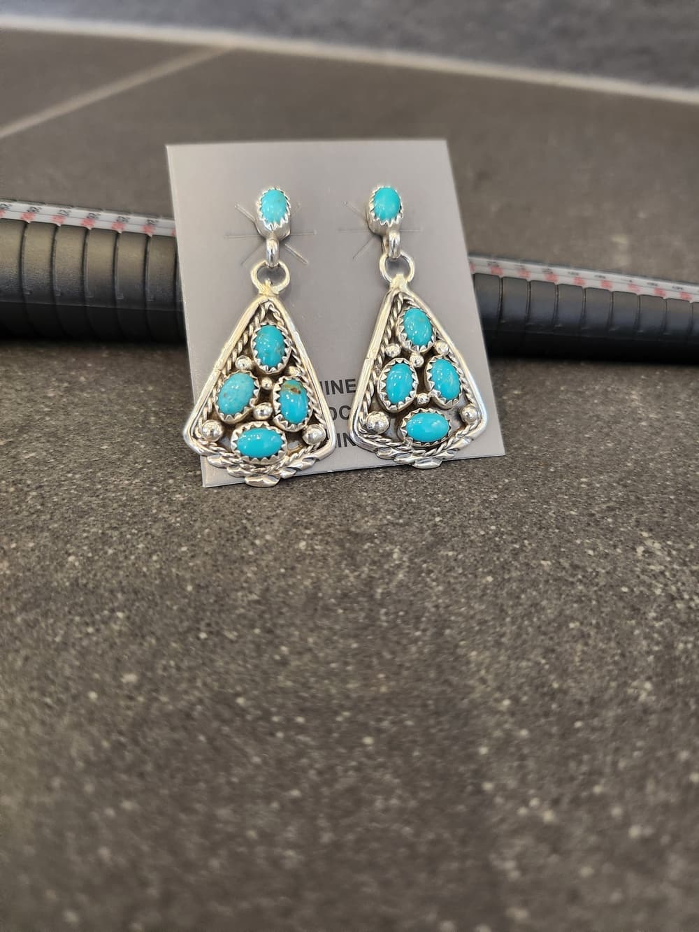 Beautiful signed M. Chee Navajo sterling silver turquoise earrings - Thumbnail 7