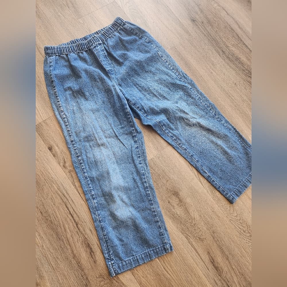 Liz Claiborne Lizwear Baggy Elastic Waist Denim Cropped Mom Jeans