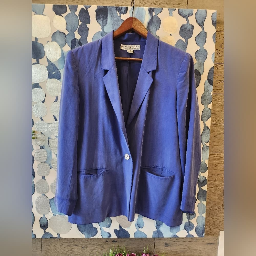 Vintage Blue 100% Silk Blazer Real Clothes For Saks Fifth Avenue Exclusive