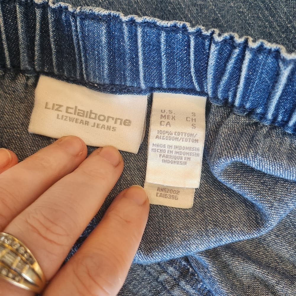 Liz Claiborne Lizwear Baggy Elastic Waist Denim Cropped Mom Jeans - Thumbnail 5