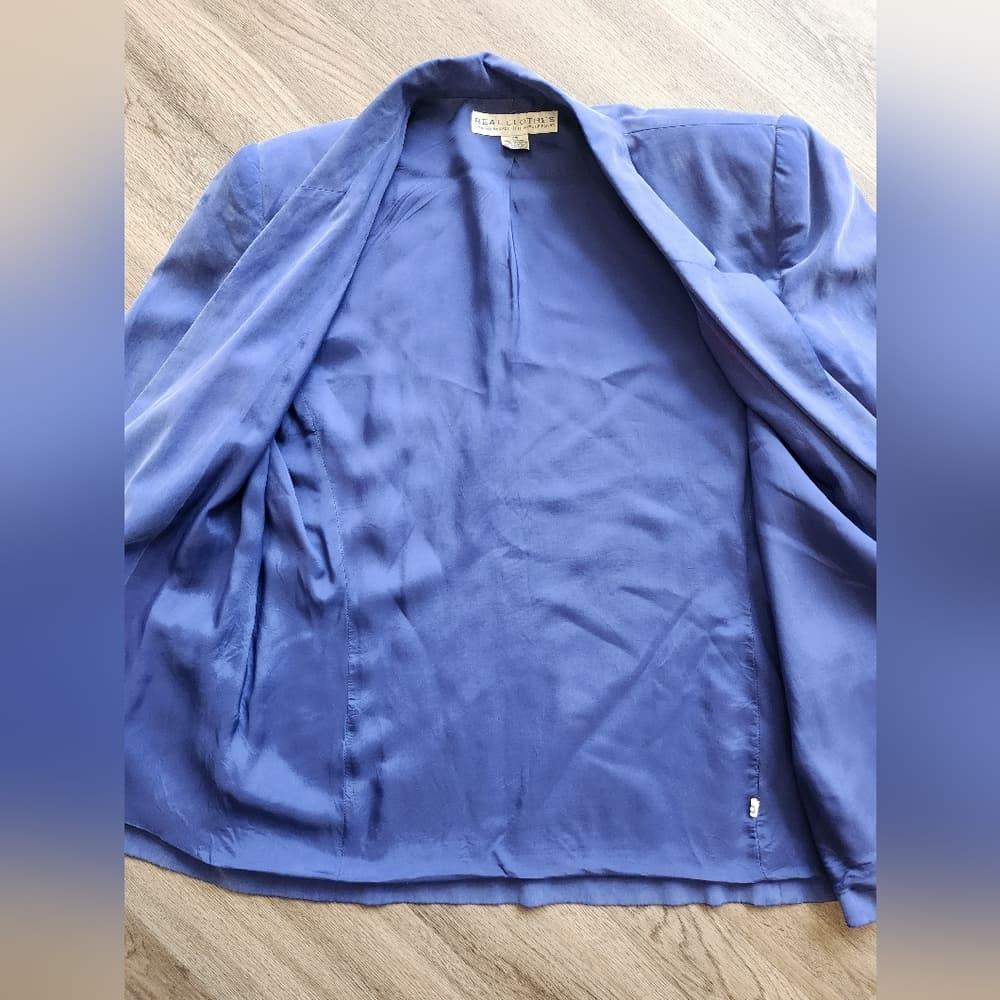 Vintage Blue 100% Silk Blazer Real Clothes For Saks Fifth Avenue Exclusive - Thumbnail 8
