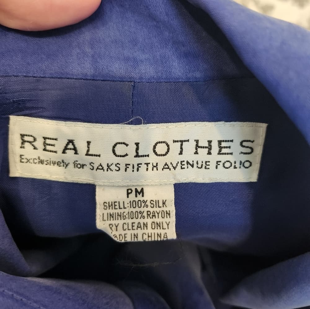 Vintage Blue 100% Silk Blazer Real Clothes For Saks Fifth Avenue Exclusive - Thumbnail 12