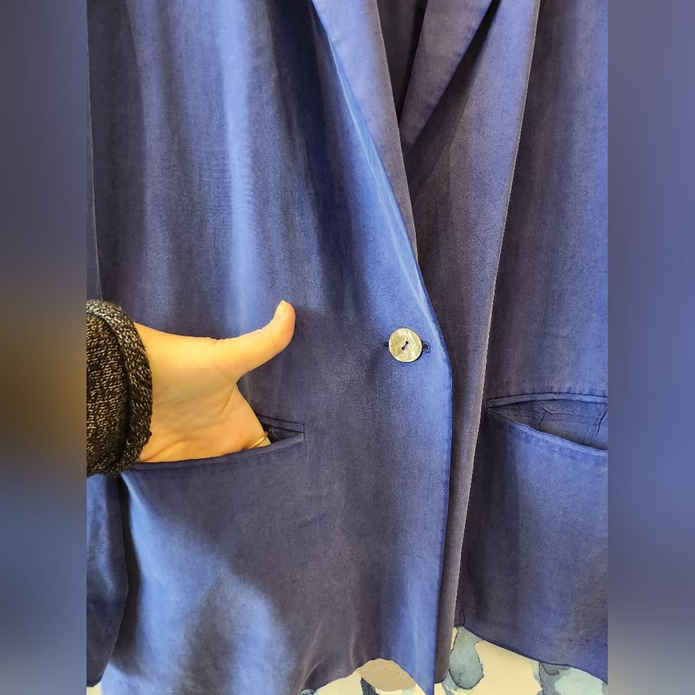 Vintage Blue 100% Silk Blazer Real Clothes For Saks Fifth Avenue Exclusive - Thumbnail 4