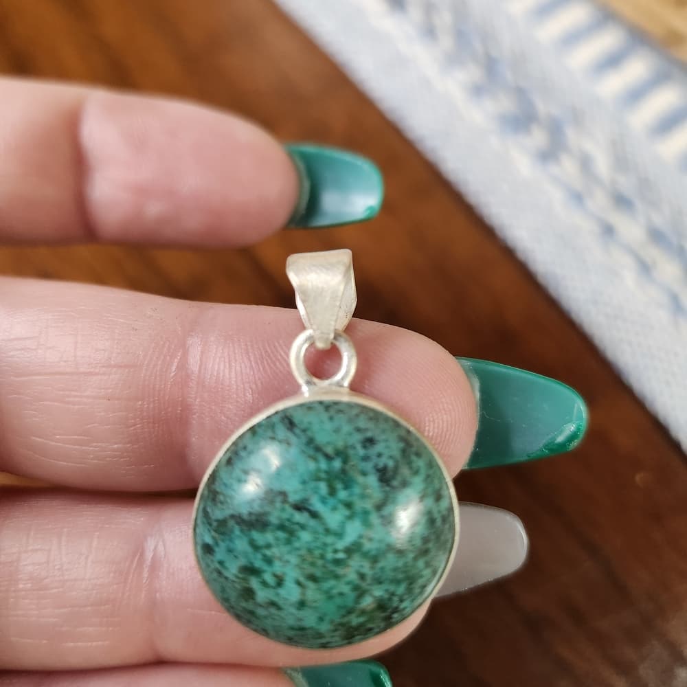 Sterling Silver Round Natural Turquoise Domed Pendant Minimalist Southwestern - Thumbnail 3