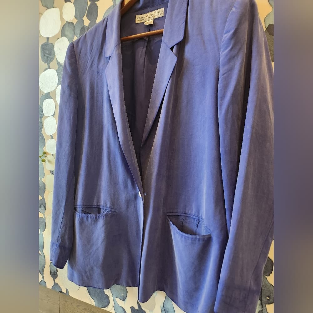 Vintage Blue 100% Silk Blazer Real Clothes For Saks Fifth Avenue Exclusive - Thumbnail 2