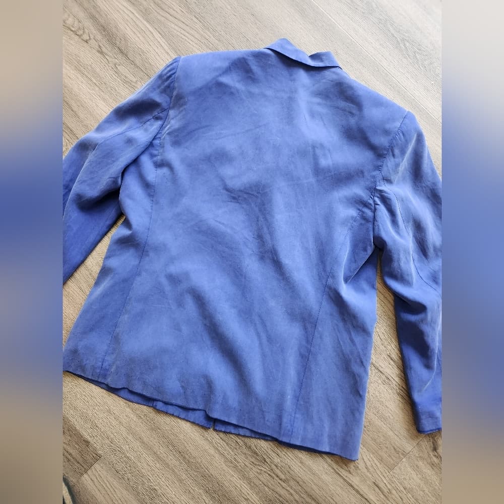 Vintage Blue 100% Silk Blazer Real Clothes For Saks Fifth Avenue Exclusive - Thumbnail 10