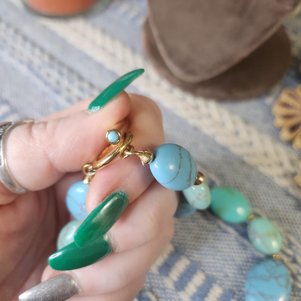 Ralph Lauren RLL Signed Chunky Turquoise + Gold Beaded Necklace Gold Tone Toggle - Thumbnail 5