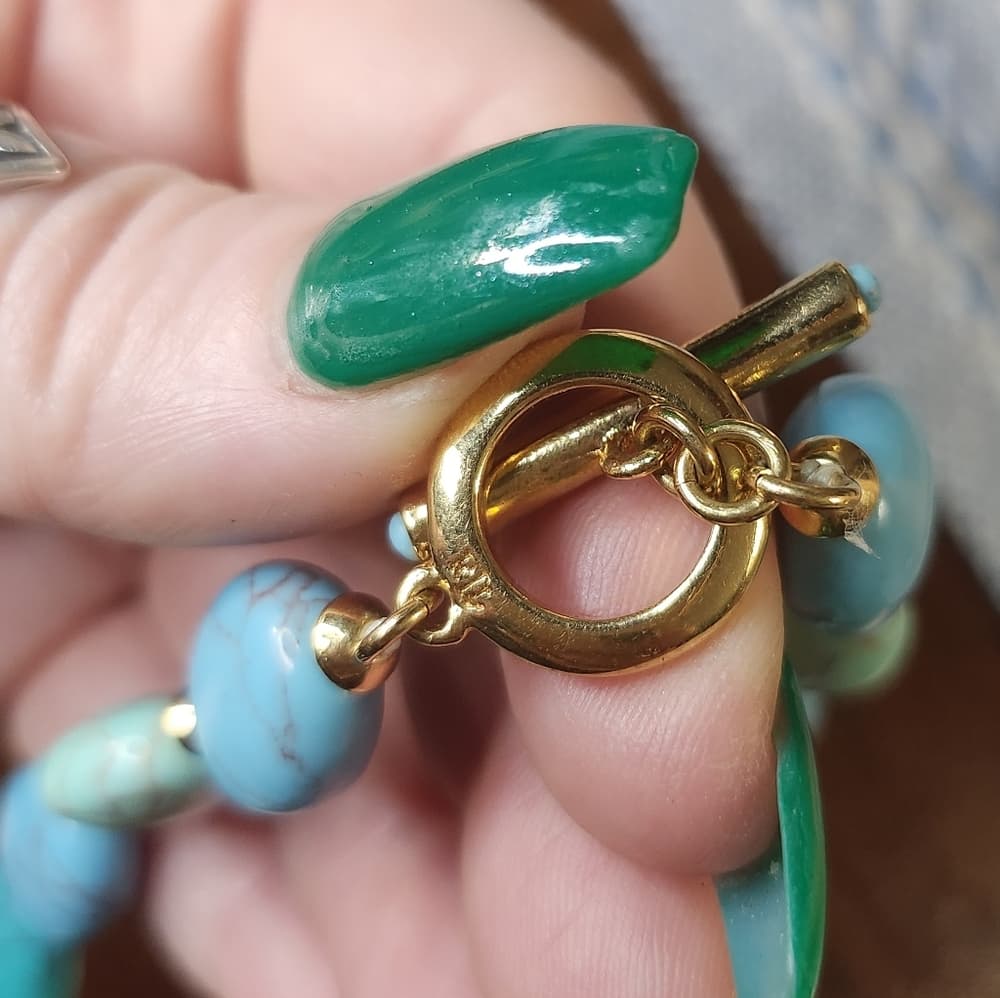Ralph Lauren RLL Signed Chunky Turquoise + Gold Beaded Necklace Gold Tone Toggle - Thumbnail 8