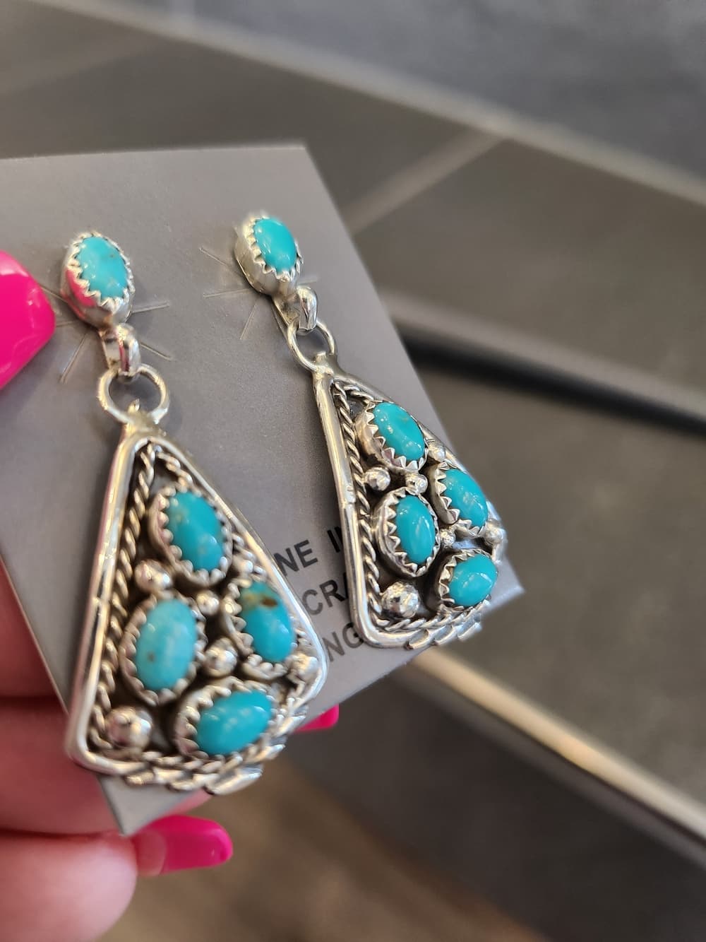 Beautiful signed M. Chee Navajo sterling silver turquoise earrings - Thumbnail 3