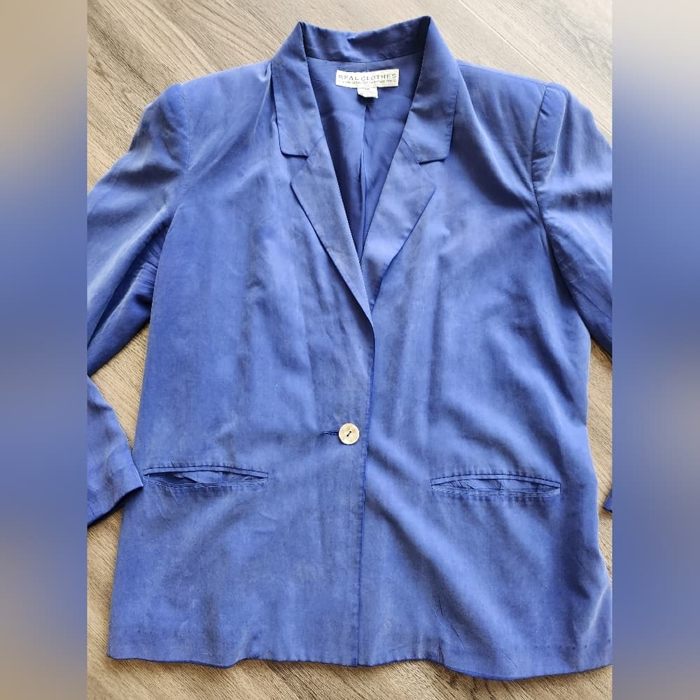 Vintage Blue 100% Silk Blazer Real Clothes For Saks Fifth Avenue Exclusive - Thumbnail 6