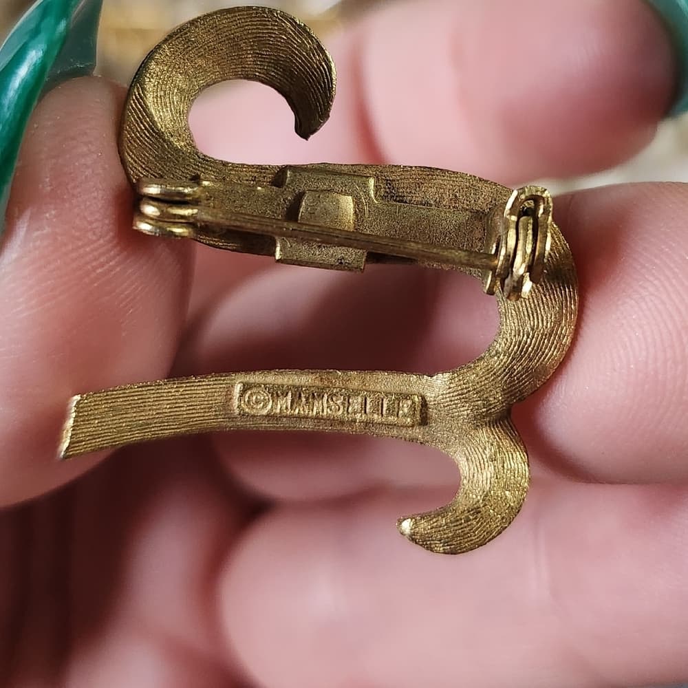 Vintage Gold Tone Initial 'N' Brooch Pin Signed - Thumbnail 4