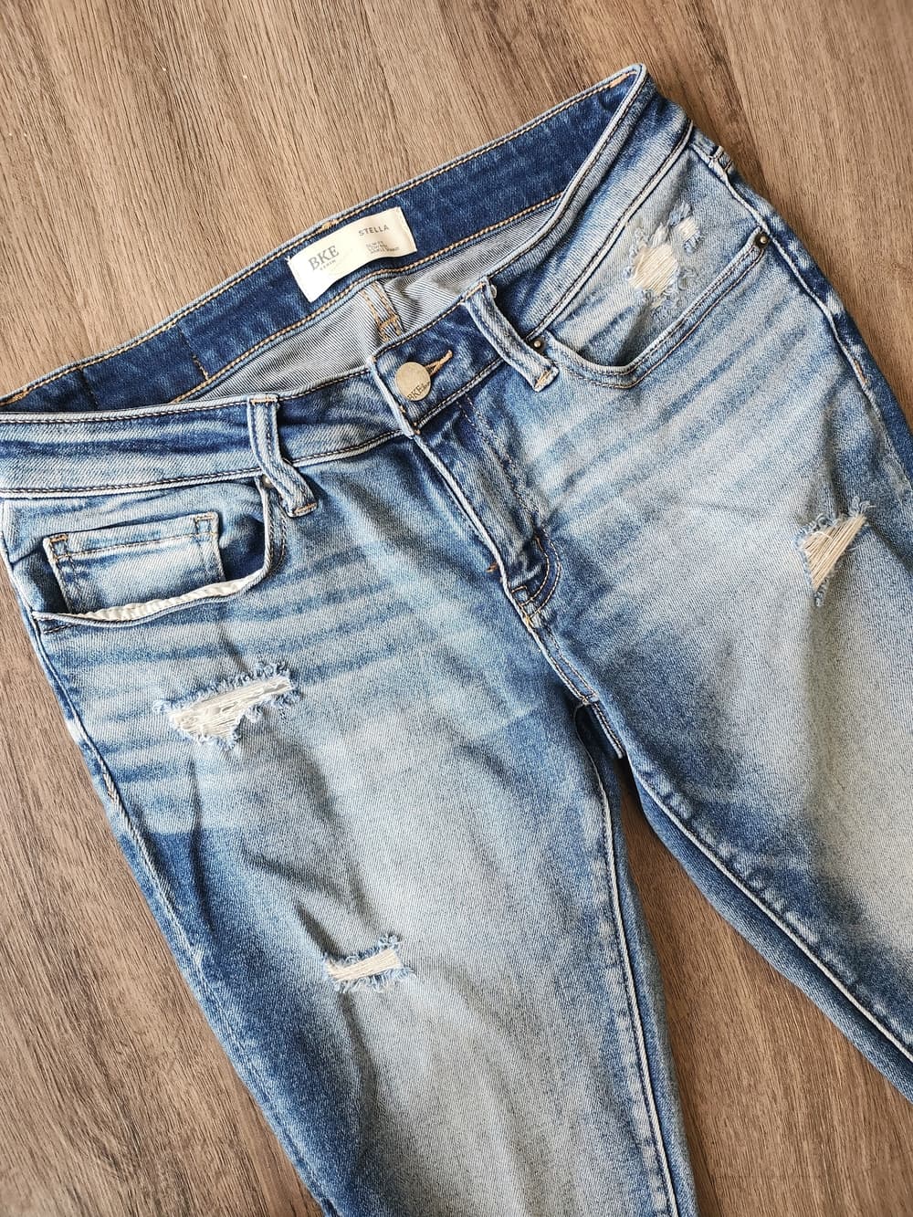 BKE Stella Low Rise Ankle Skinny Light Blue Distressed Raw Hem Jeans - Thumbnail 2