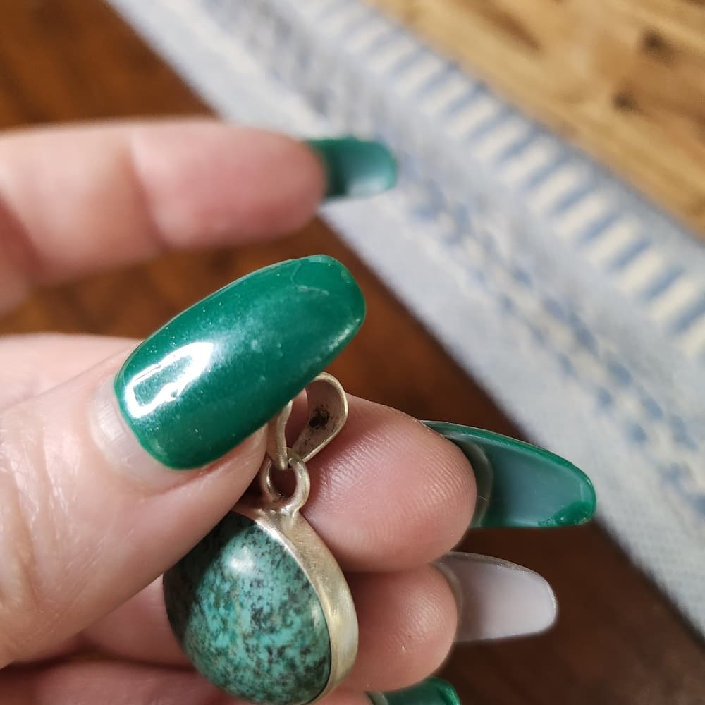 Sterling Silver Round Natural Turquoise Domed Pendant Minimalist Southwestern - Thumbnail 5