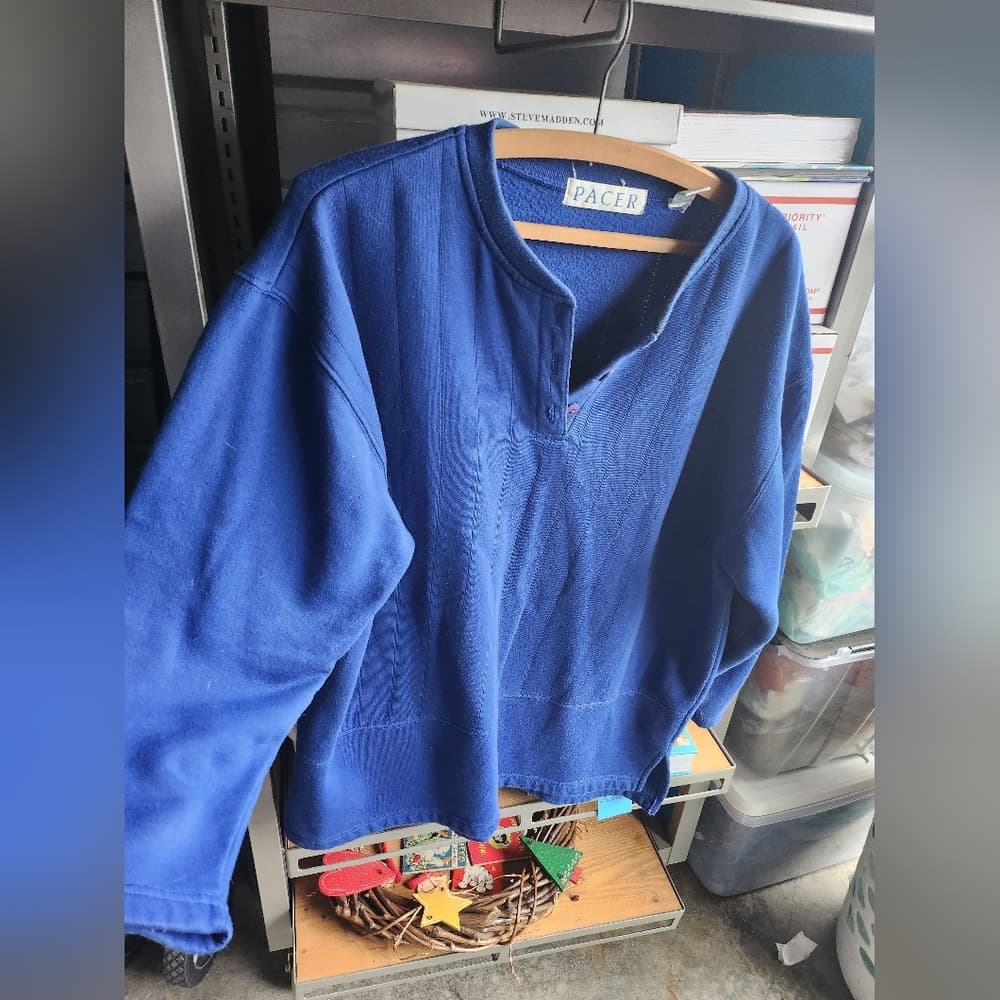 Mens Vibrant Blue Vintage Pacer Pullover Sweater 3/4 Sleeve - Thumbnail 4