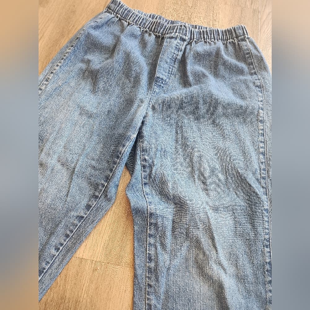 Liz Claiborne Lizwear Baggy Elastic Waist Denim Cropped Mom Jeans - Thumbnail 3