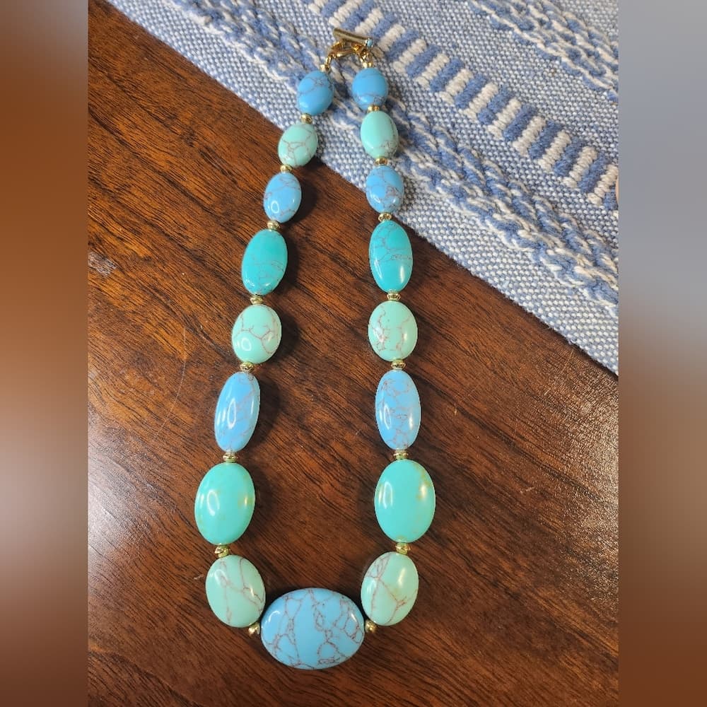 Ralph Lauren RLL Signed Chunky Turquoise + Gold Beaded Necklace Gold Tone Toggle - Thumbnail 7
