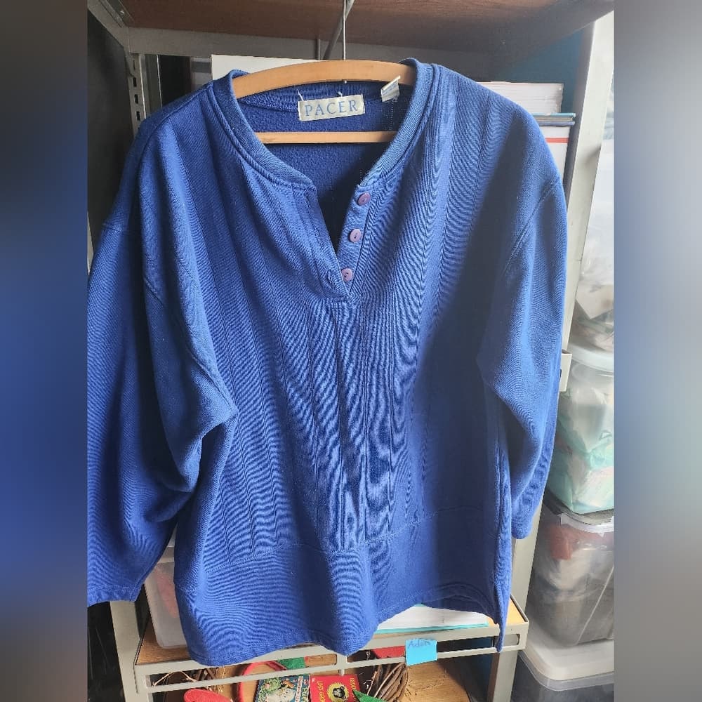 Mens Vibrant Blue Vintage Pacer Pullover Sweater 3/4 Sleeve - Thumbnail 3