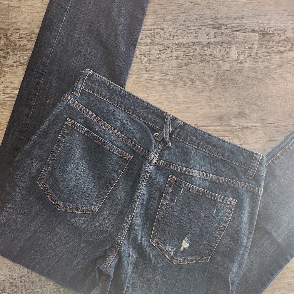 Jennifer Lopez Boyfriend Dark Blue Denim Jeans Whiskering Distressed - Thumbnail 5