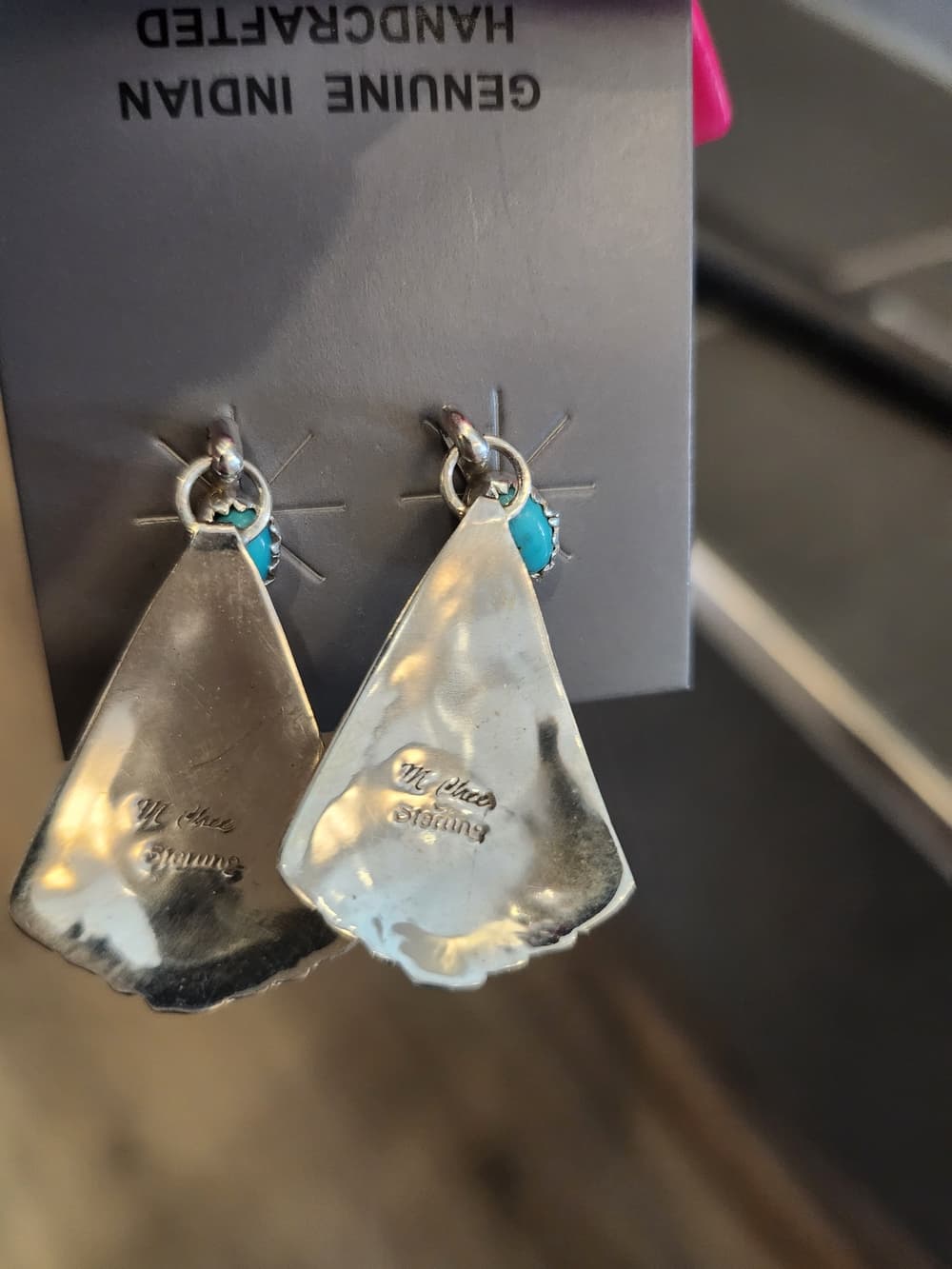 Beautiful signed M. Chee Navajo sterling silver turquoise earrings - Thumbnail 5