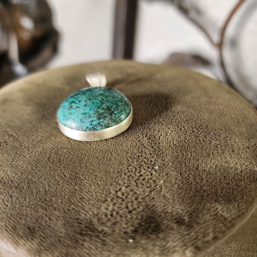 Sterling Silver Round Natural Turquoise Domed Pendant Minimalist Southwestern
