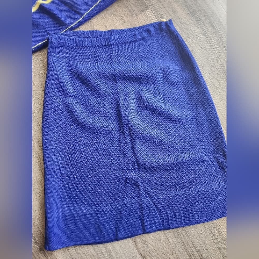 1960s Royal Blue Two-Piece Fine Knit Set with Yellow Trim By Roger Fashions