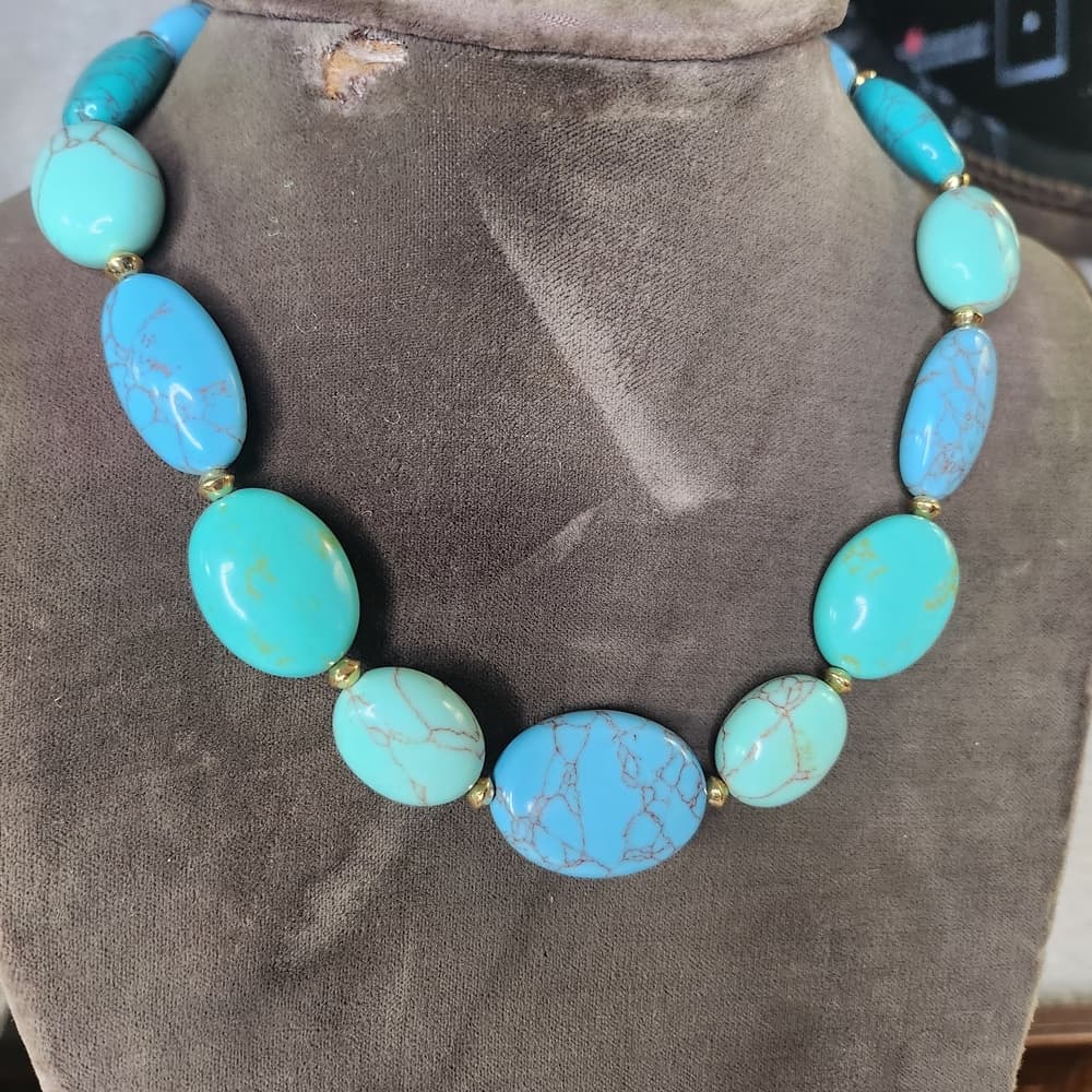 Ralph Lauren RLL Signed Chunky Turquoise + Gold Beaded Necklace Gold Tone Toggle - Thumbnail 3