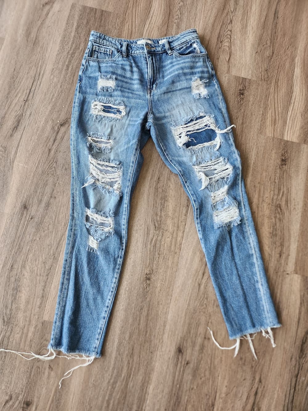 KanCan Ultra High Rise Taper Light Blue Distressed Jeans - Thumbnail 16