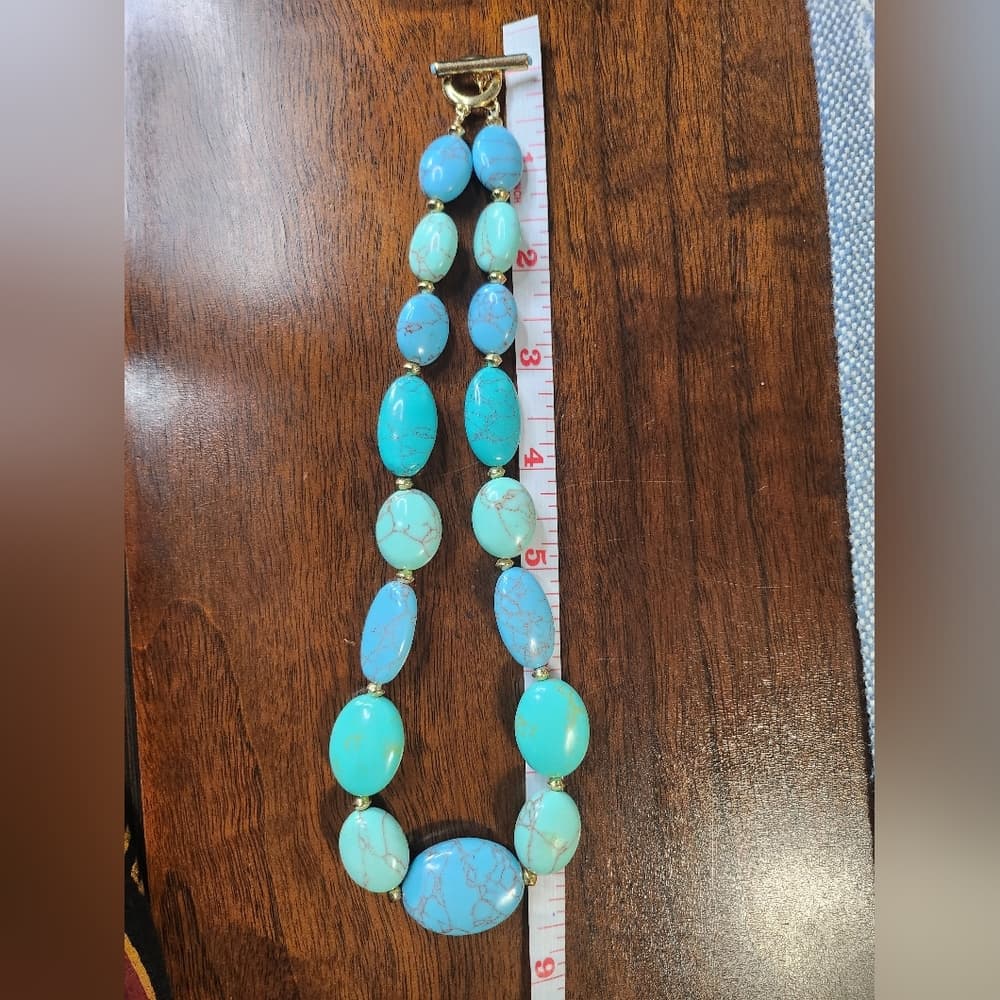 Ralph Lauren RLL Signed Chunky Turquoise + Gold Beaded Necklace Gold Tone Toggle - Thumbnail 9