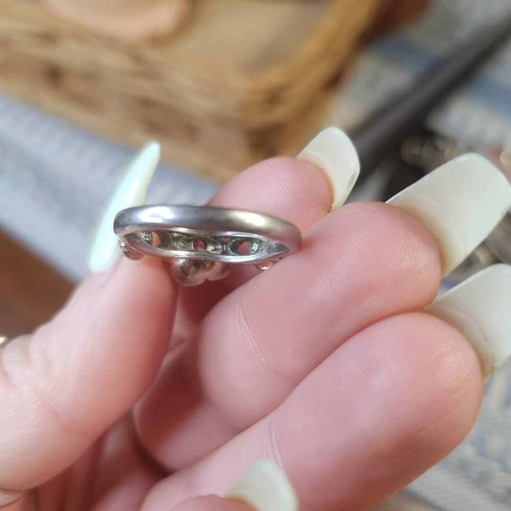 Silver Floral Halo Ring with Clear Center Stone - Women Jewelry - Thumbnail 2