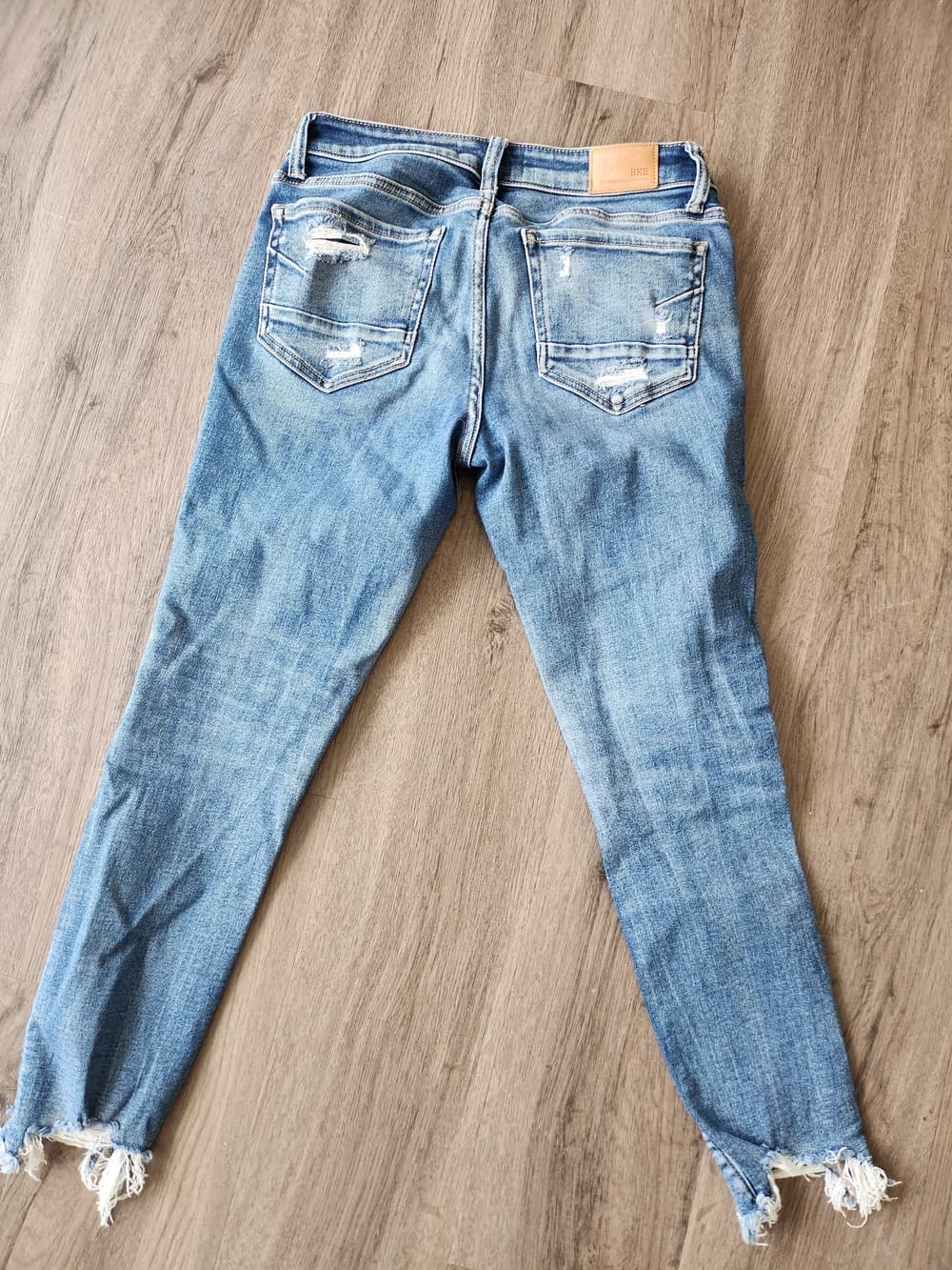BKE Stella Low Rise Ankle Skinny Light Blue Distressed Raw Hem Jeans - Thumbnail 7