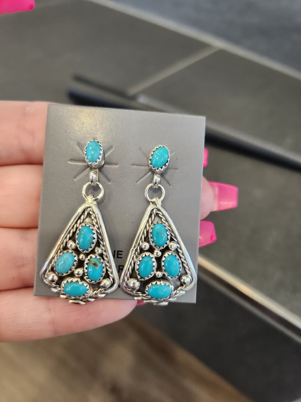 Beautiful signed M. Chee Navajo sterling silver turquoise earrings