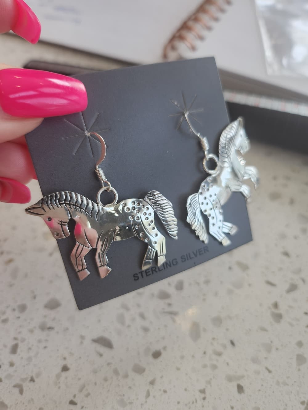 Native Handmade Signed Sterling Silver Horse Dangle Statement Earrings