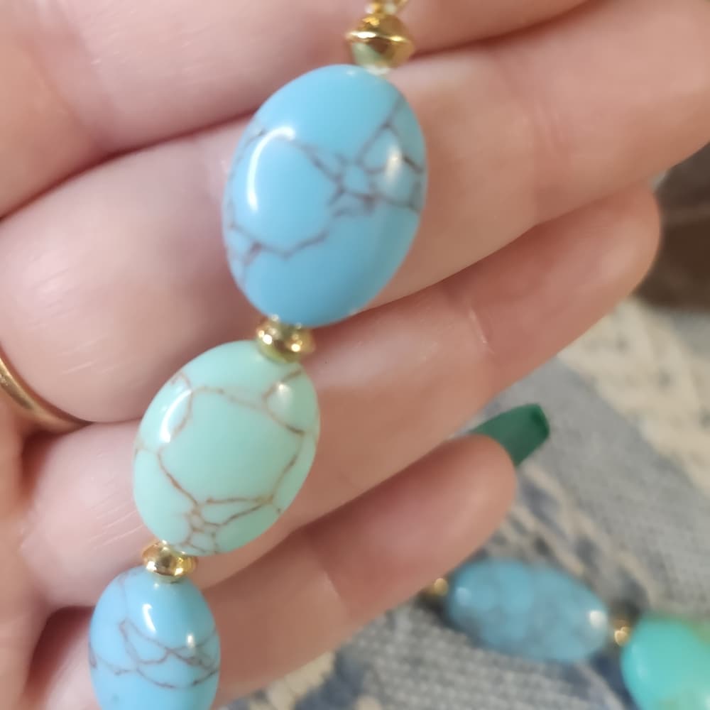 Ralph Lauren RLL Signed Chunky Turquoise + Gold Beaded Necklace Gold Tone Toggle - Thumbnail 6